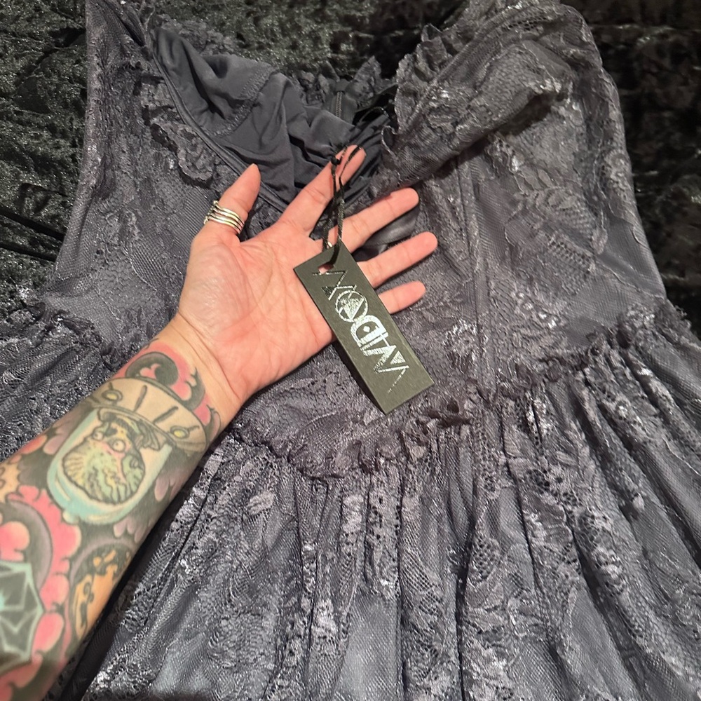 Dolls Kill Strapless Lace Dress in Gray